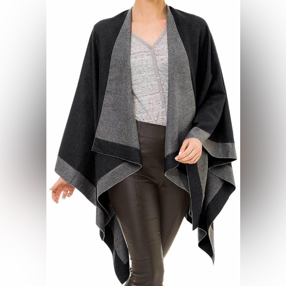 Chic Black and Gray Women's Poncho